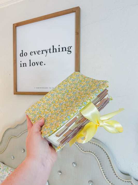 Custom size Quilted Floral Bible Cover: Butter Yellow Ditsy Print, Cottagecore Style