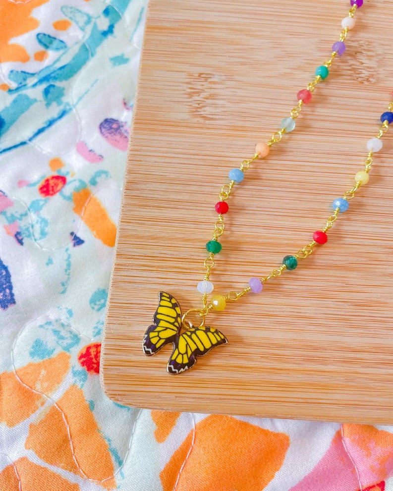 butterfly confetti beaded necklace