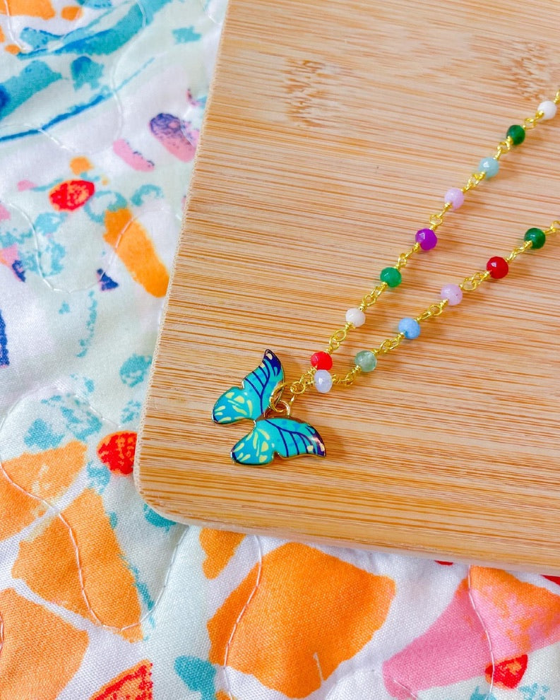 butterfly confetti beaded necklace