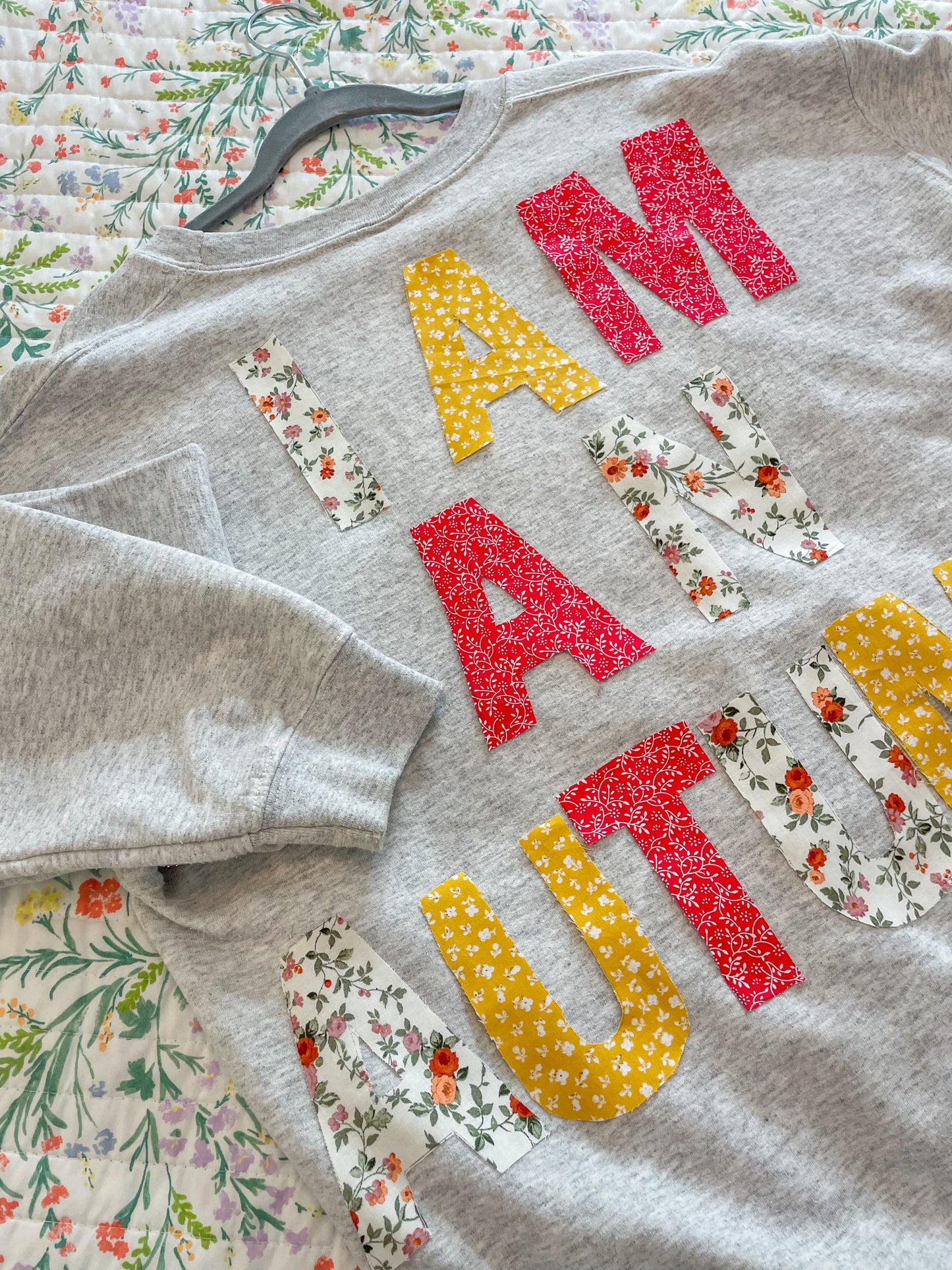 Handmade Patchwork Crewneck – "I Am an Autumn" Fall Sweatshirt