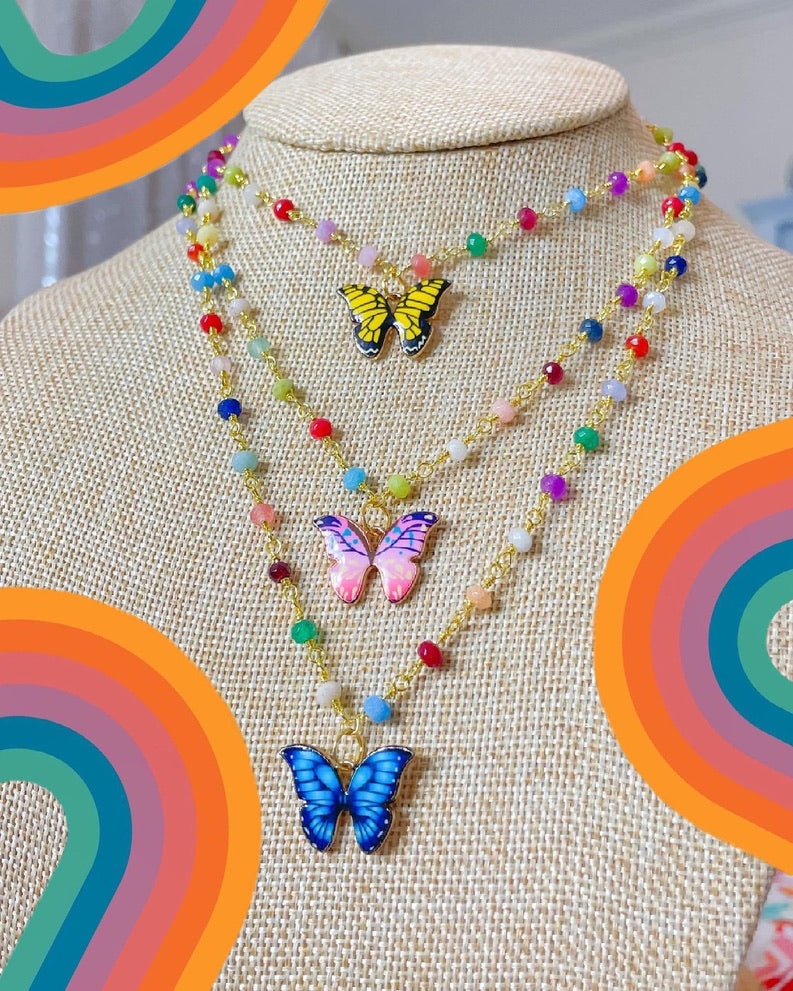 butterfly confetti beaded necklace