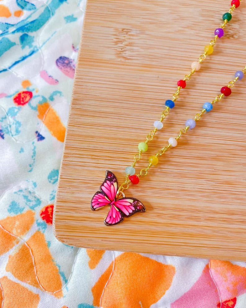 butterfly confetti beaded necklace