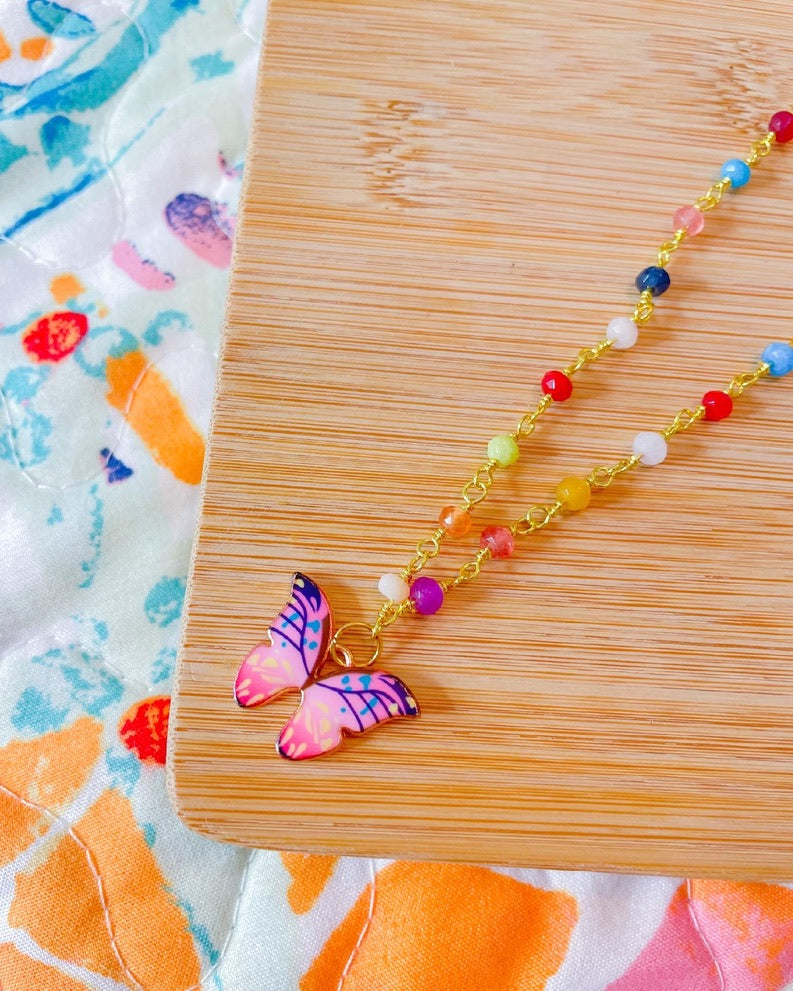 butterfly confetti beaded necklace