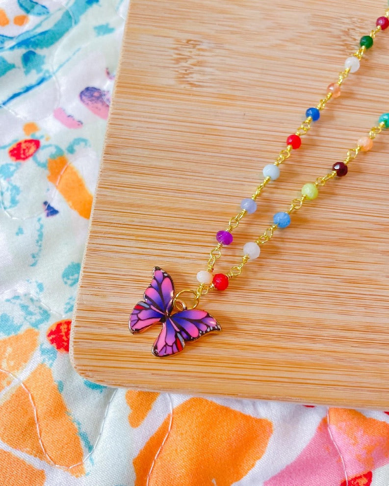 butterfly confetti beaded necklace