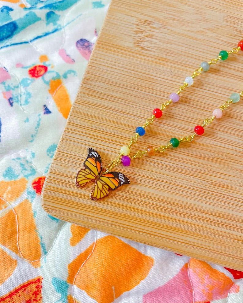 butterfly confetti beaded necklace
