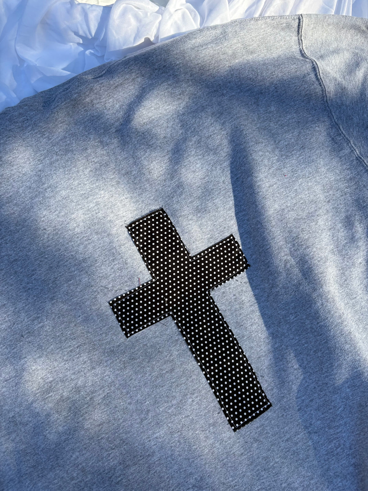 Handmade polka dot Jesus patchwork crew