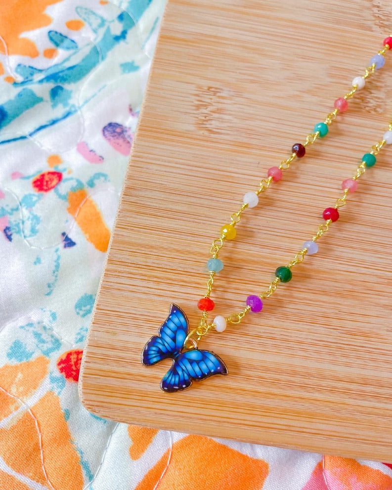 butterfly confetti beaded necklace