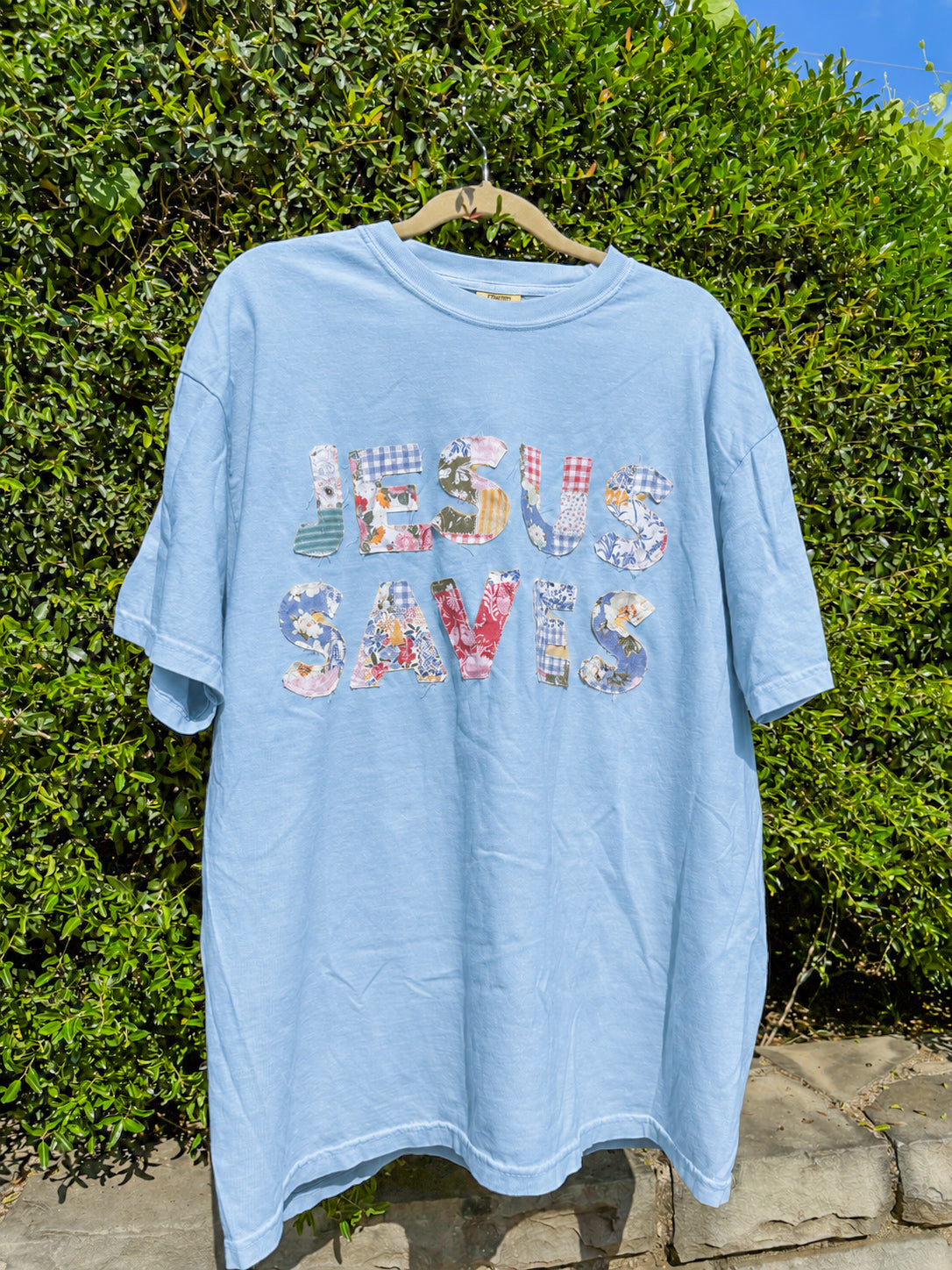 Jesus saves patchwork tee
