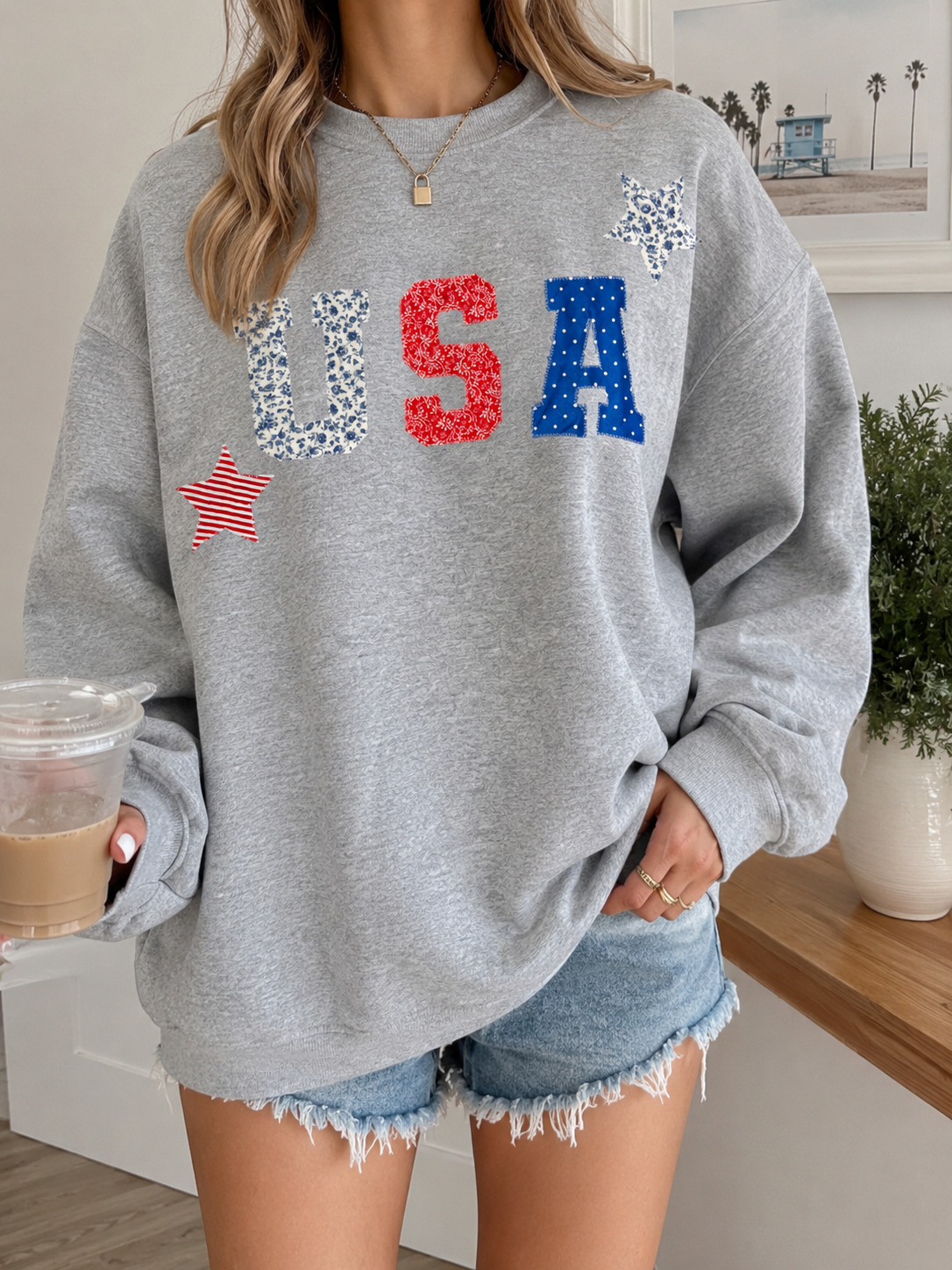 USA handmade patchwork crew