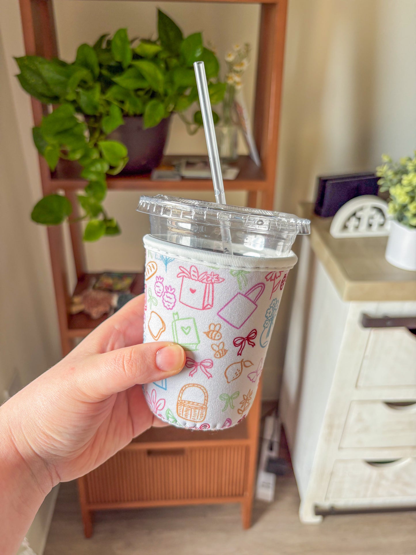 Colorful Doodle Iced Coffee Koozie | 16β20 oz Cup Sleeve