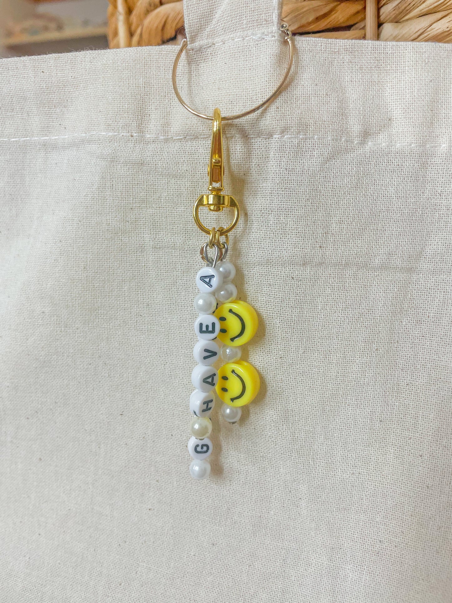 have a good day beaded smiley bag charm