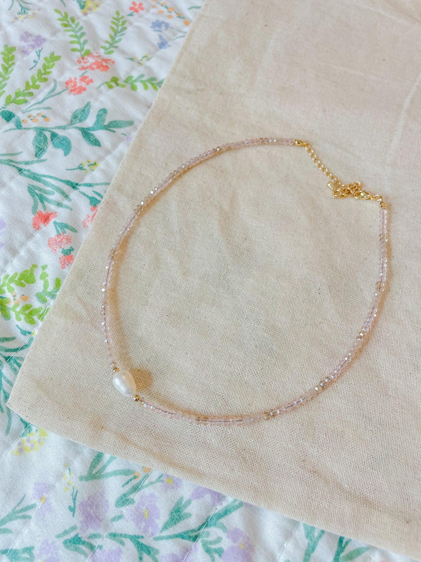 crystal blush pearl beaded choker