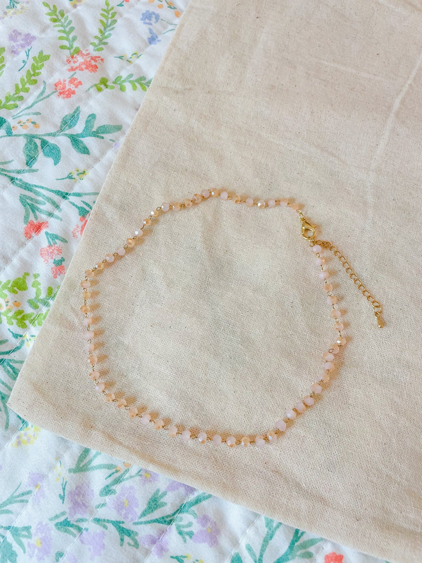 peach crystal dainty beaded chain necklace