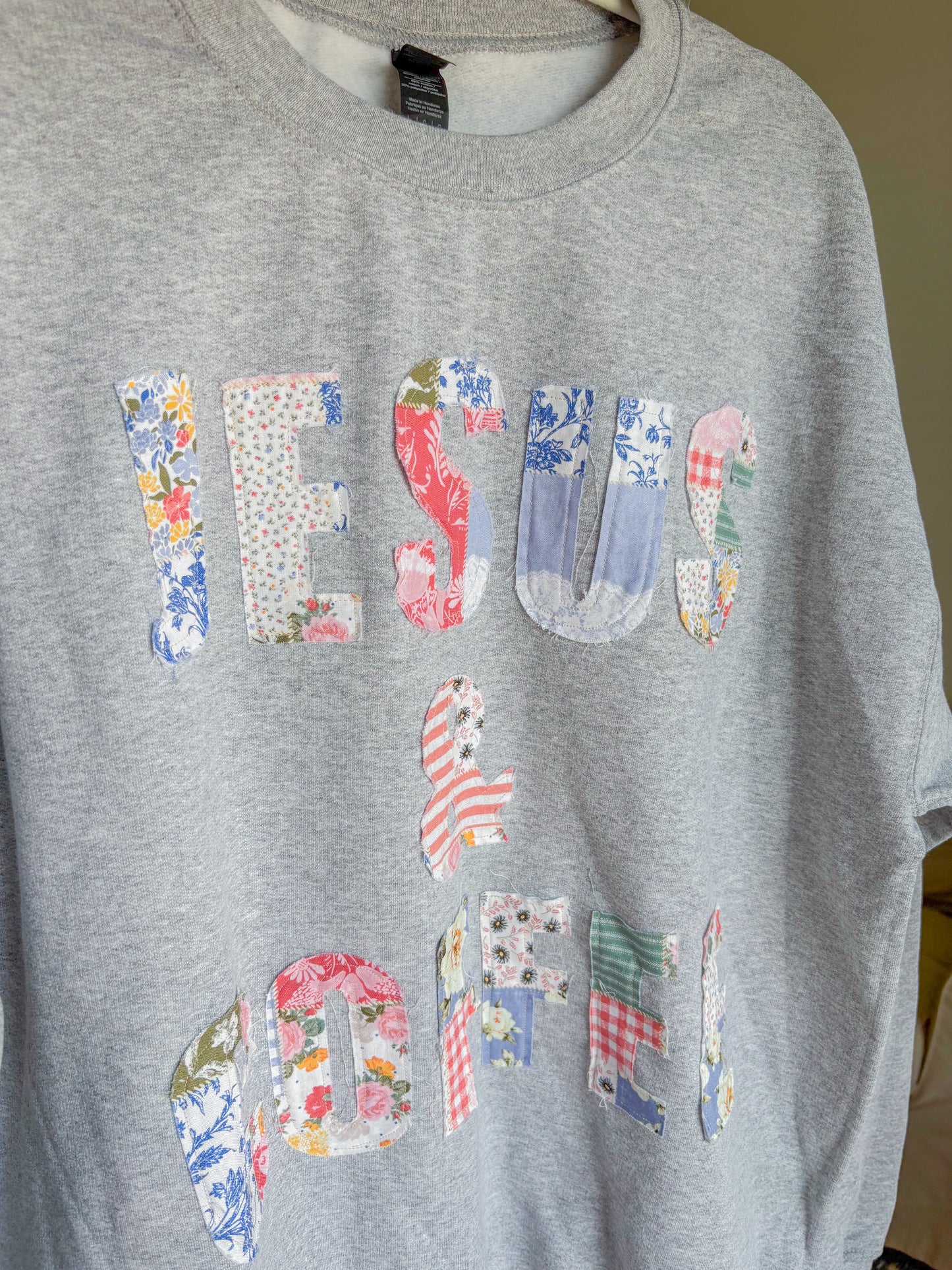 Jesus and coffee multi patchwork crew