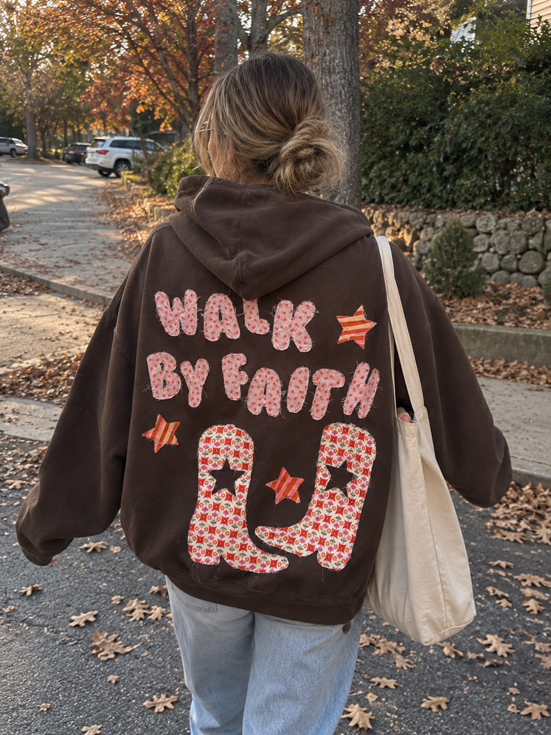Walk by faith patchwork hoodie