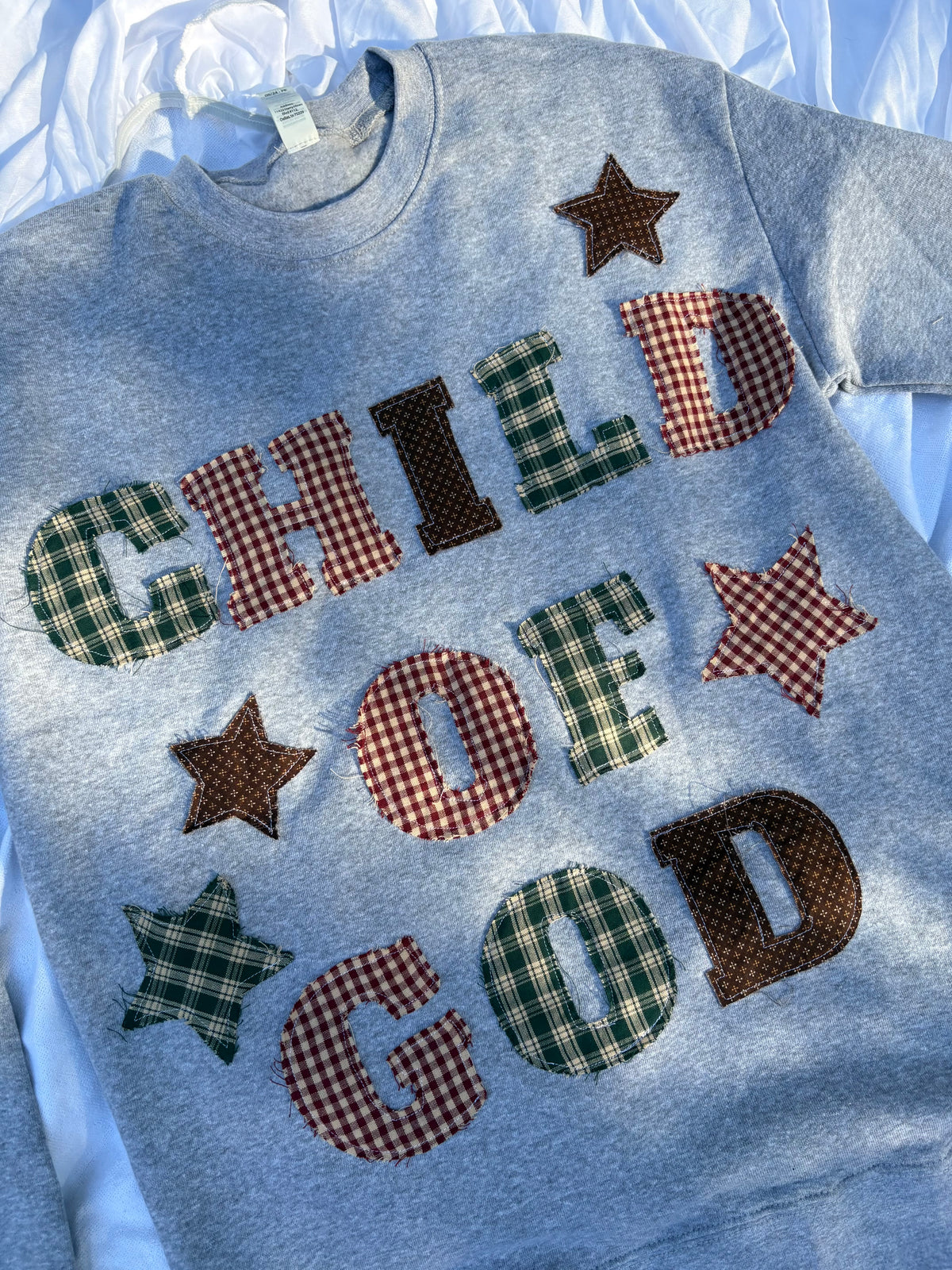 Handmade Child of God patchwork crew