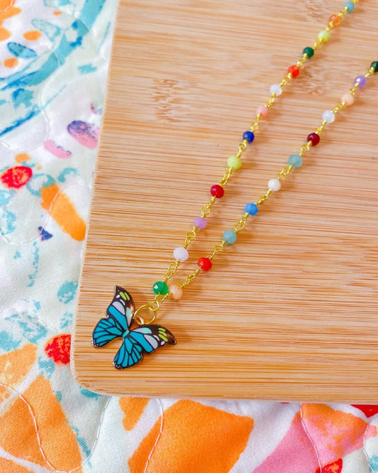 butterfly confetti beaded necklace