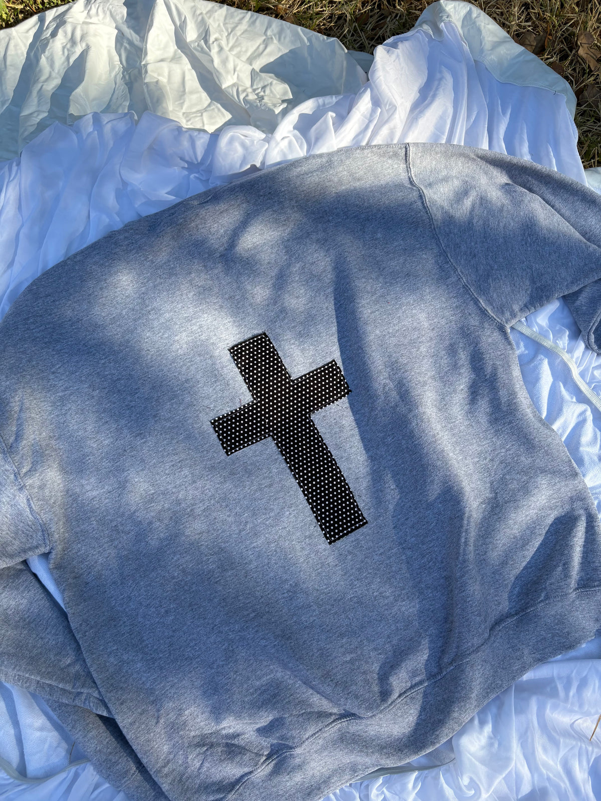 Handmade polka dot Jesus patchwork crew