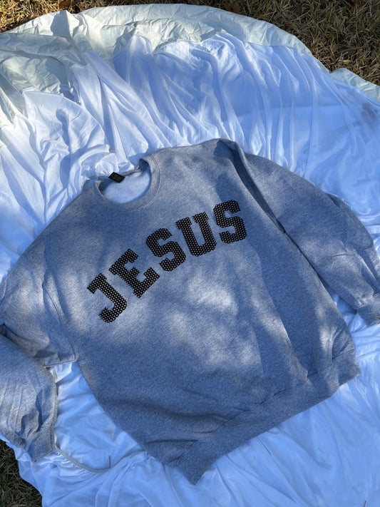 Handmade polka dot Jesus patchwork crew
