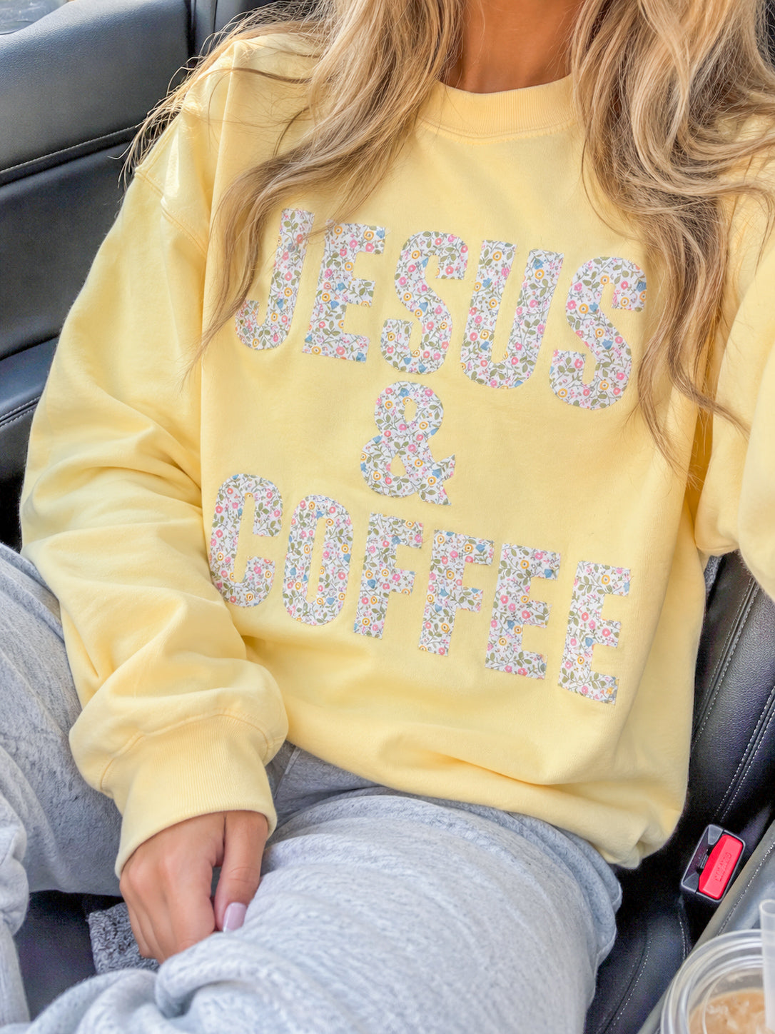 Jesus and coffee butter yellow crew