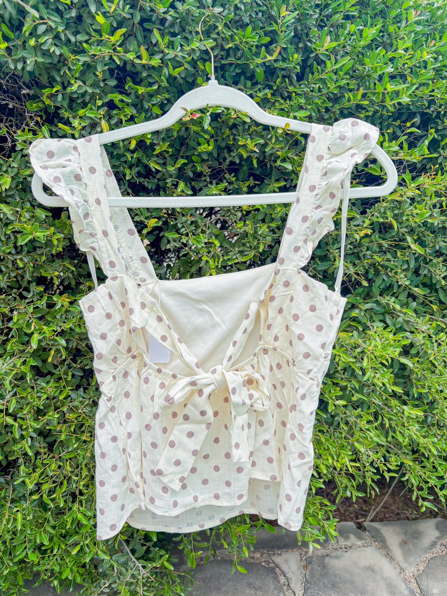 Polka dot tie back blouse
