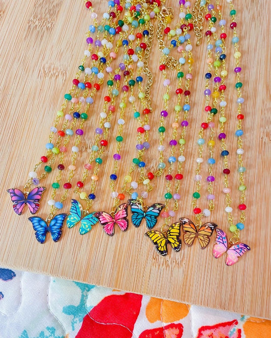 butterfly confetti beaded necklace