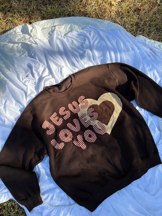 Handmade Jesus Loves You patchwork crew￼