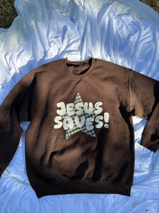 Handmade Jesus saves star patchwork crew