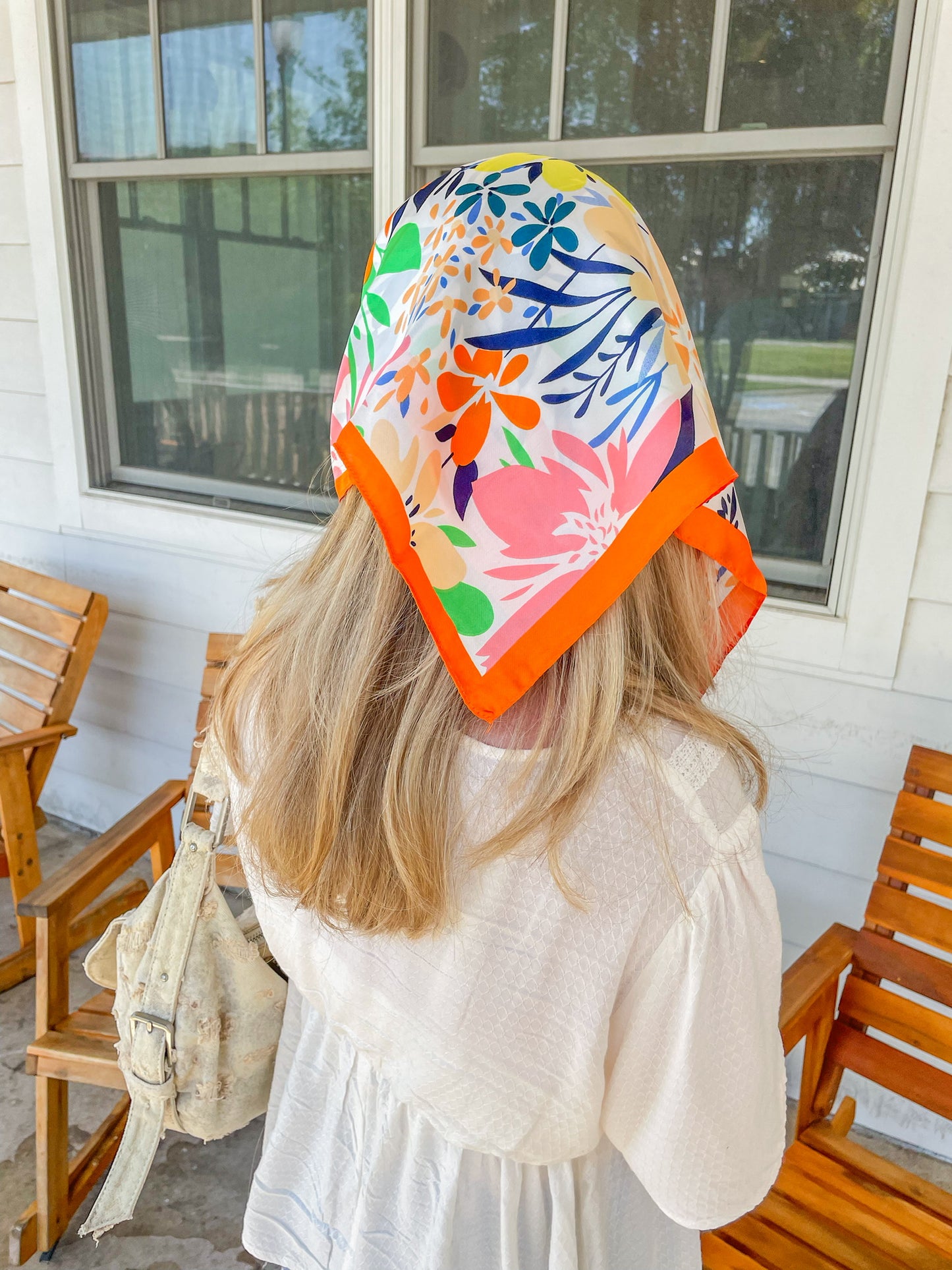 orange floral hair scarf