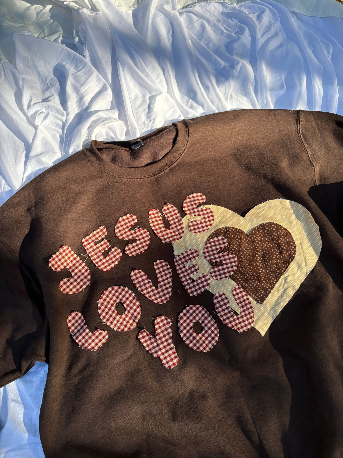 Handmade Jesus Loves You patchwork crew￼