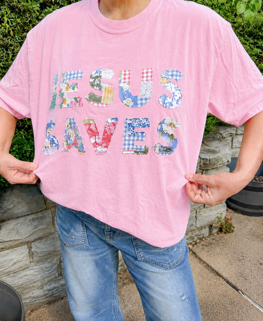 Jesus saves patchwork tee