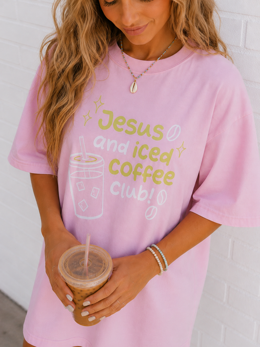 Pink Jesus and iced coffee club tee