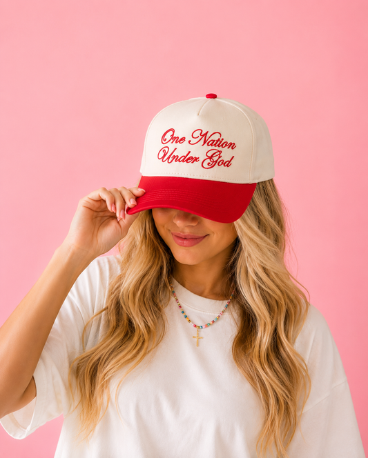 One nation under God embroidered trucker hat