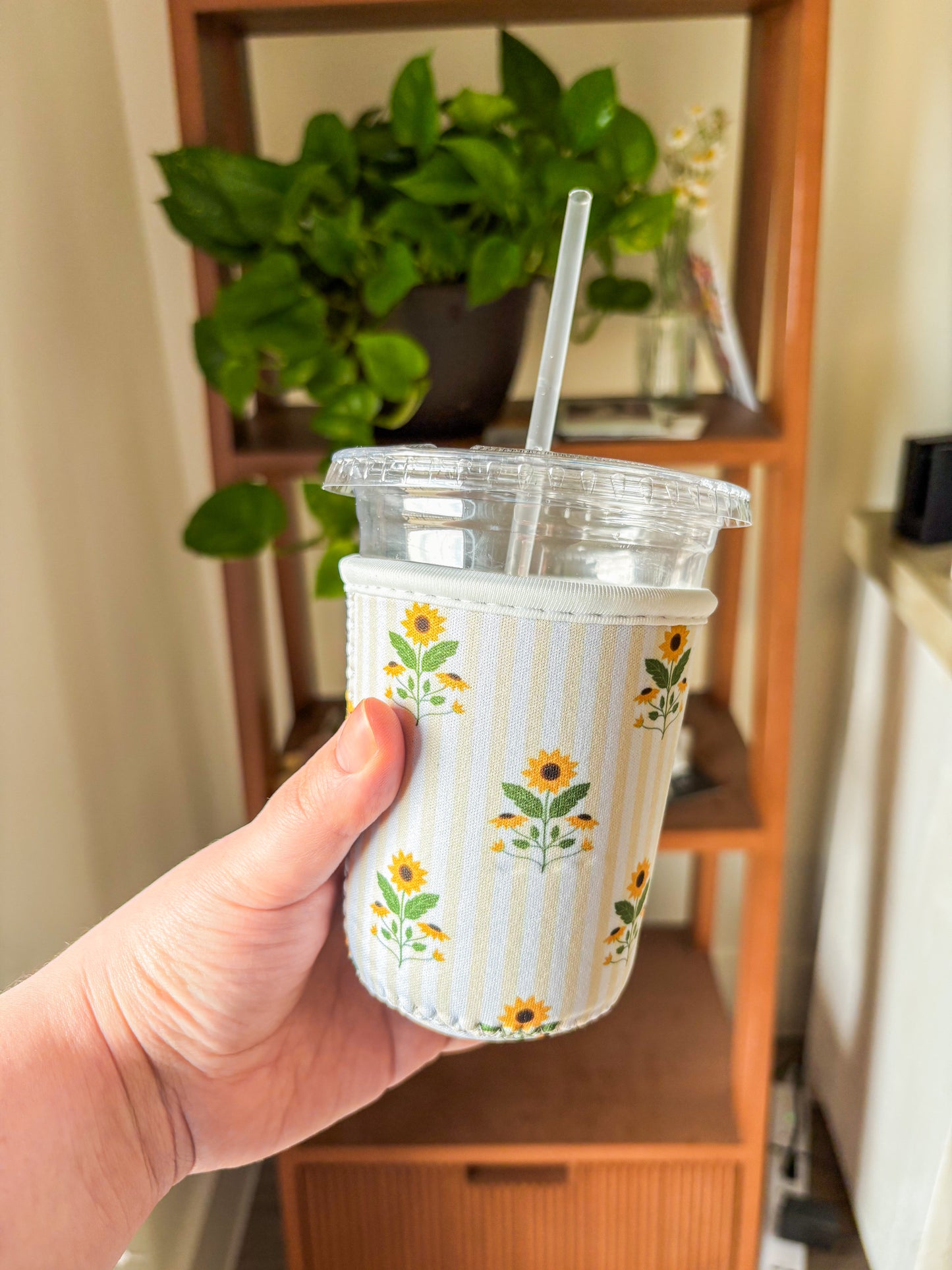 Sunflower Stripe Coffee Koozie | Fits 16–20 oz Iced Drinks