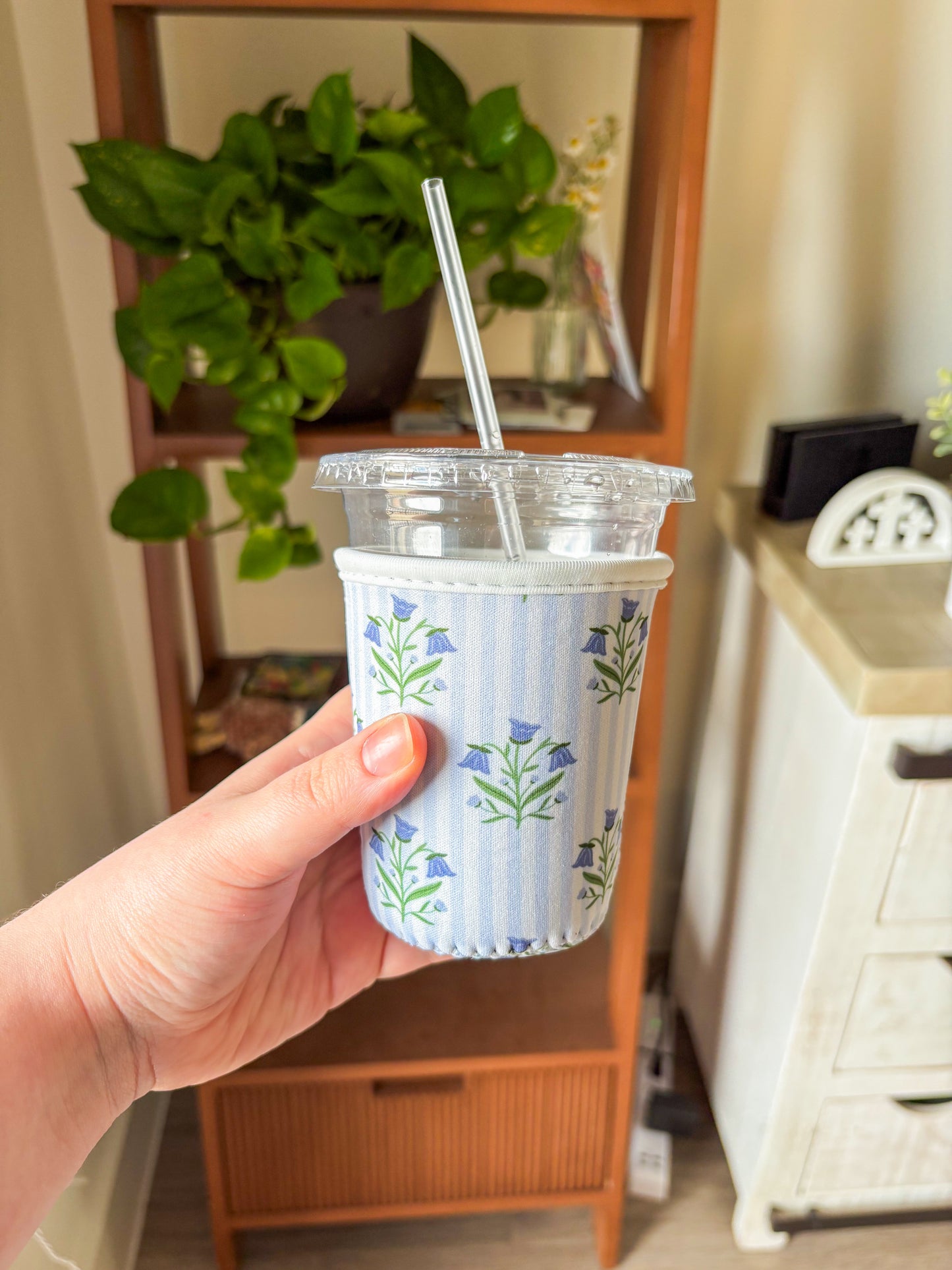 Bluebell Stripe Coffee Koozie | Fits 16–20 oz Iced Drinks