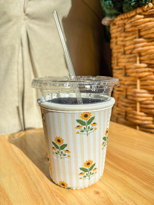 Sunflower Stripe Coffee Koozie | Fits 16–20 oz Iced Drinks