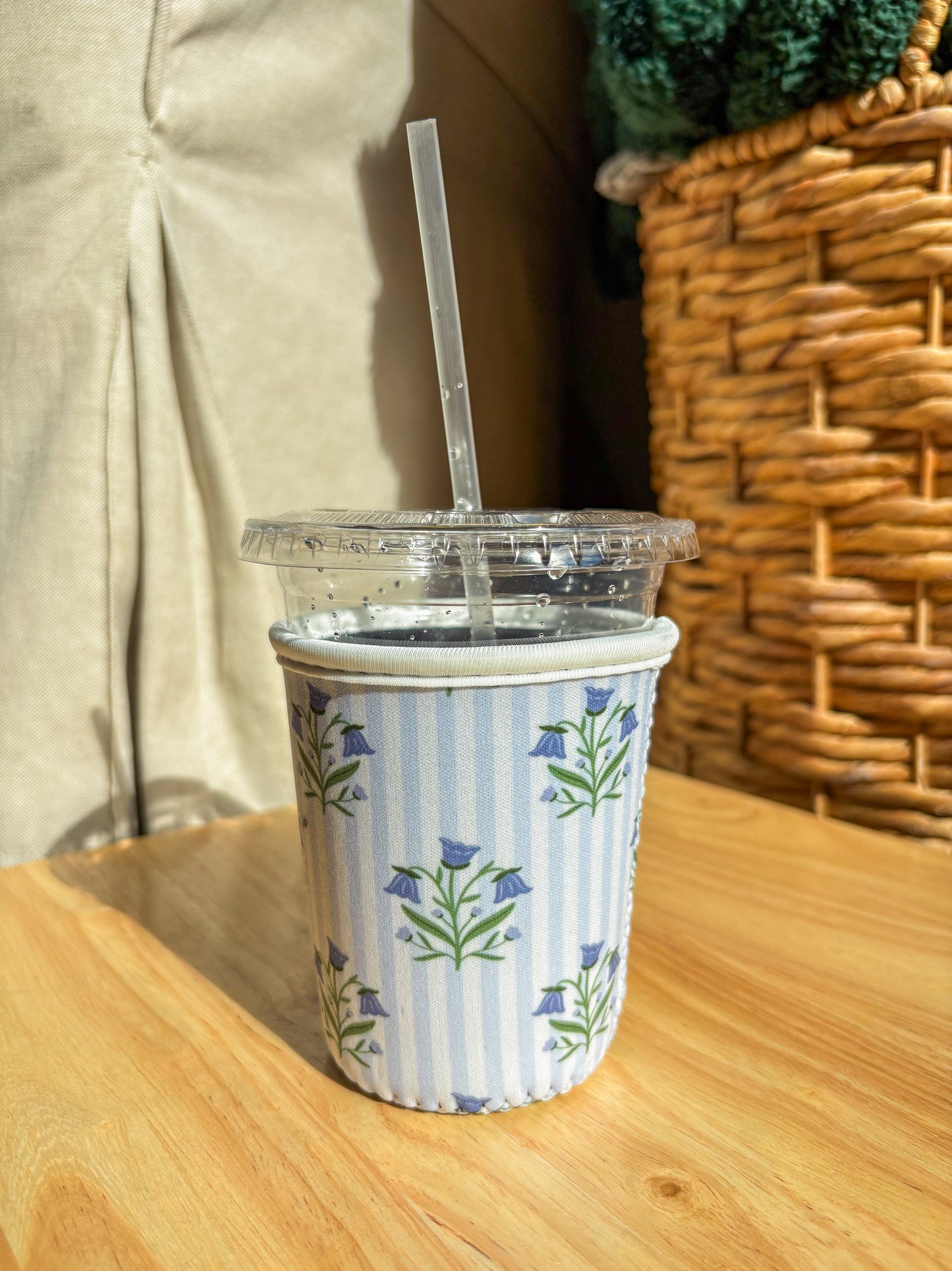 Bluebell Stripe Coffee Koozie | Fits 16–20 oz Iced Drinks