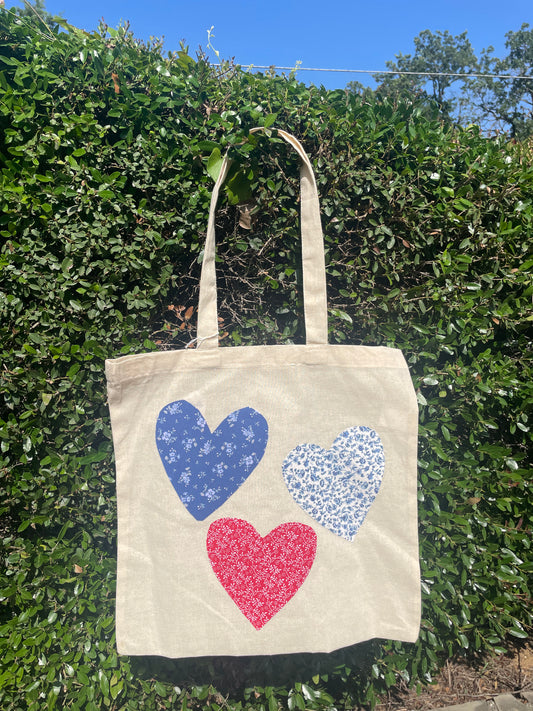 americana heart patchwork tote bag