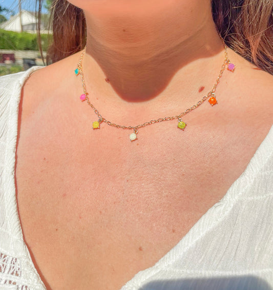 rainbow charm dangle dainty necklace