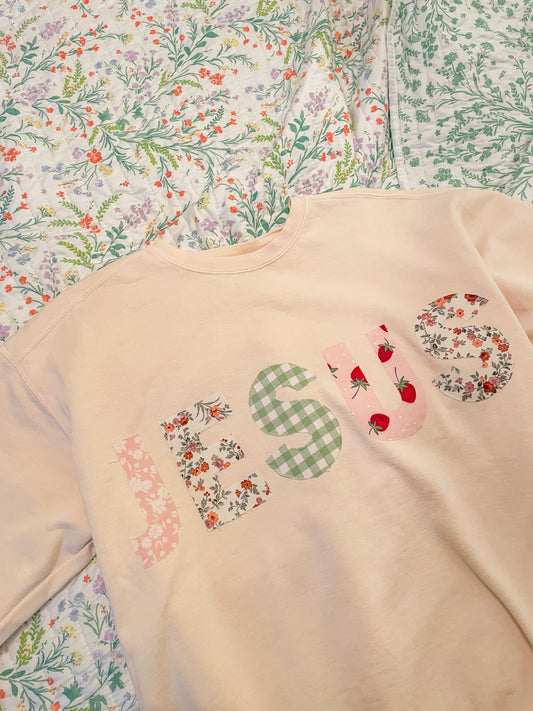 Pink Patchwork Jesus crewneck sweatshirt
