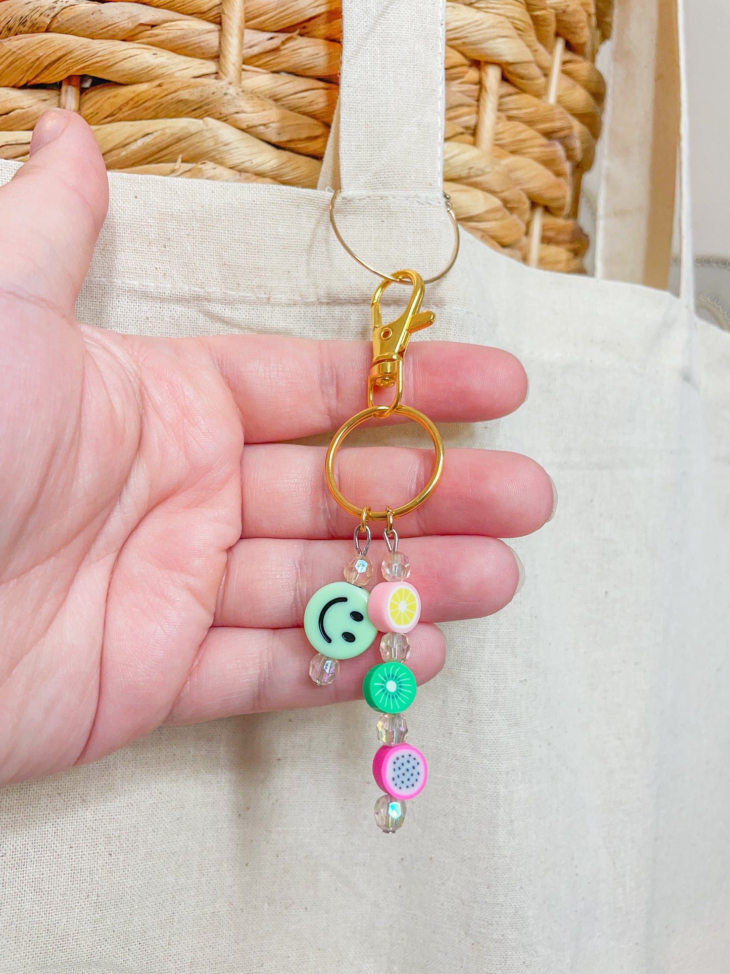 Smiley Mint Fruit Beaded Bag Charm 🙂🍏🍐✨