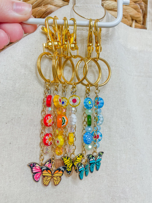 butterfly millefiori glass beaded bag charm