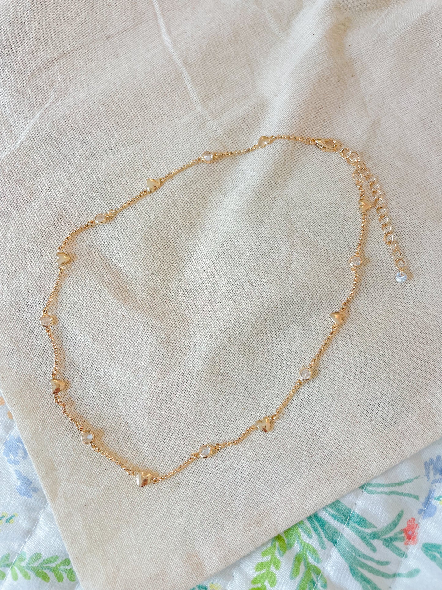 gold heart gem dainty necklace