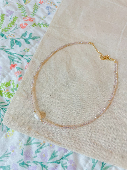 crystal blush pearl beaded choker