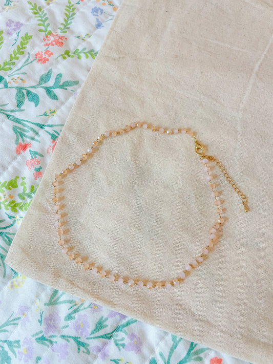 peach crystal dainty beaded chain necklace