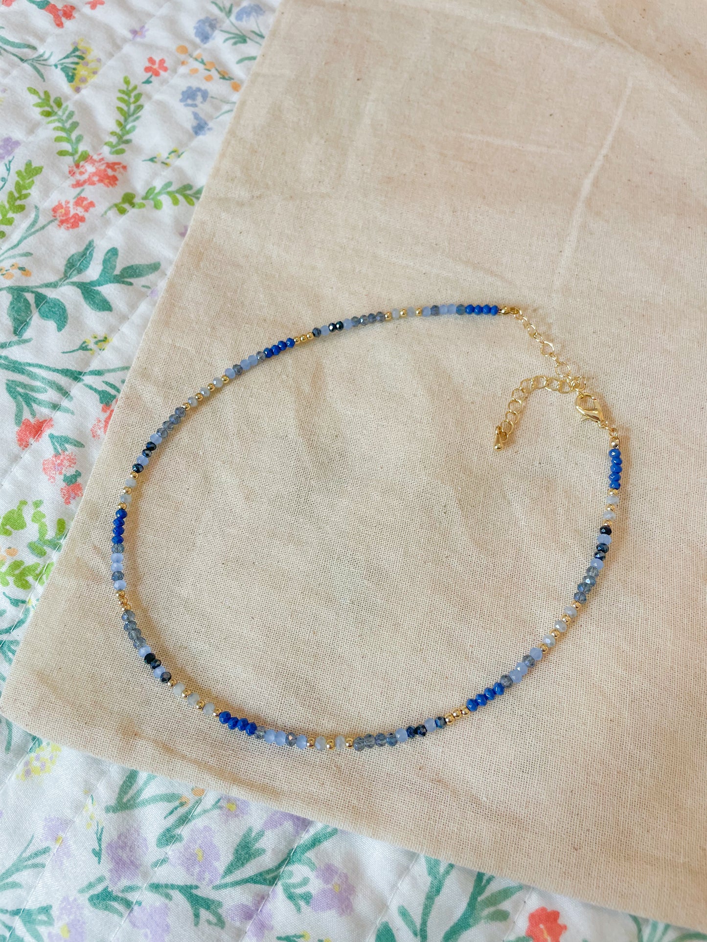 ocean blue beaded crystal dainty choker