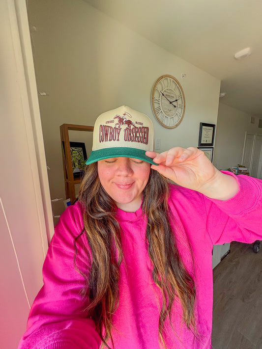 green stressed blessed cowboy obsessed hat