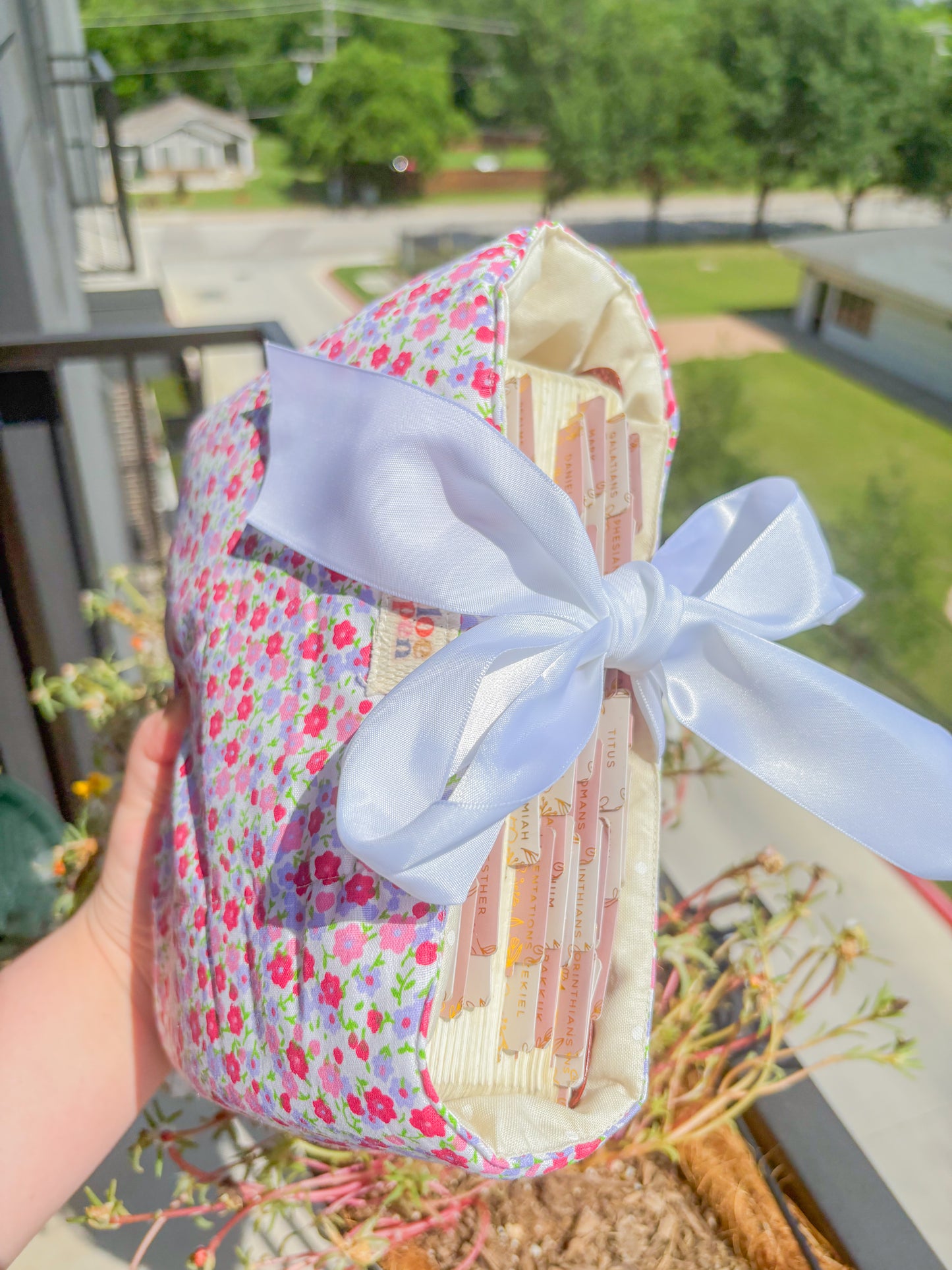 handmade pink floral Bible bag