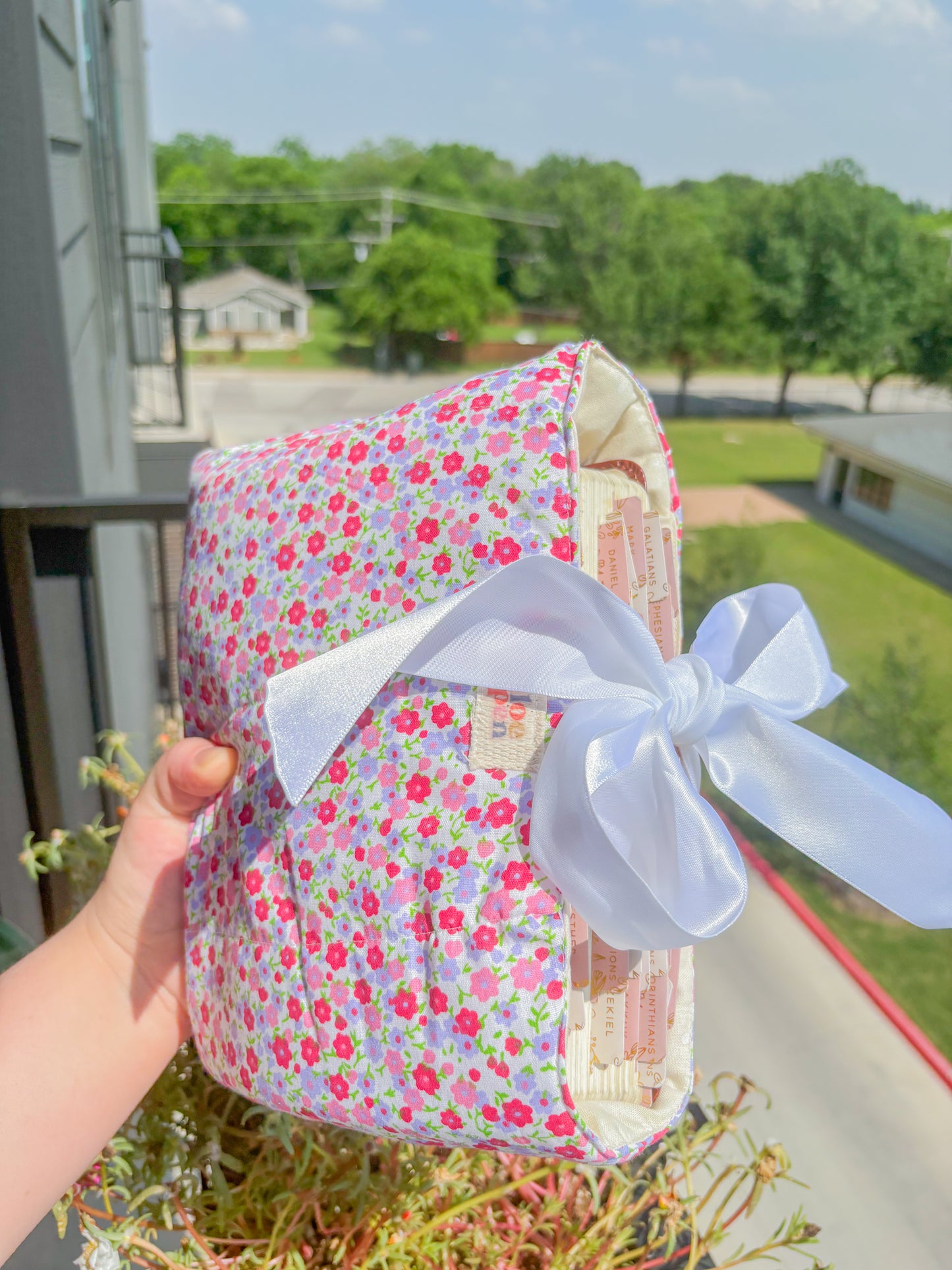 handmade pink floral Bible bag