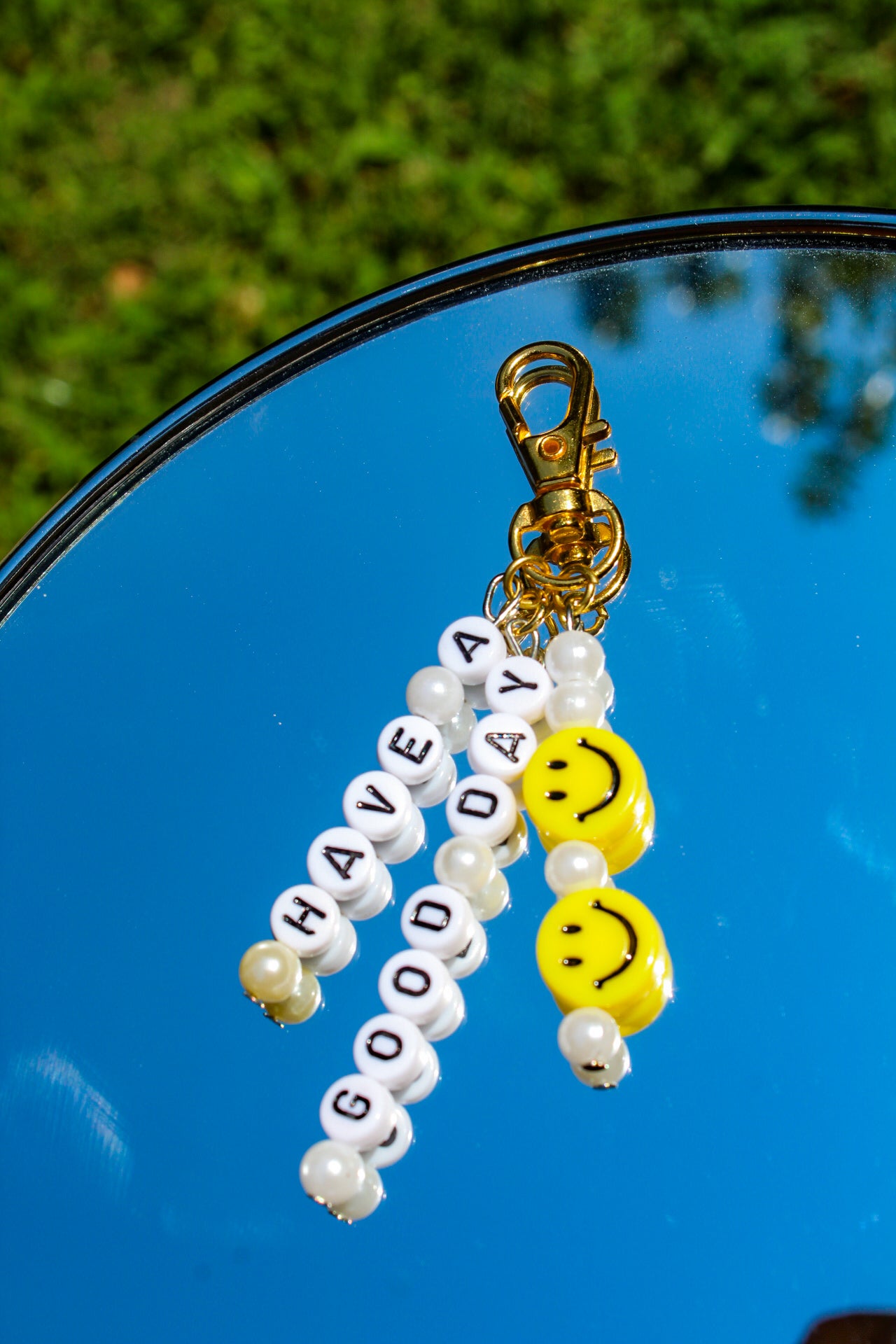 have a good day beaded smiley bag charm
